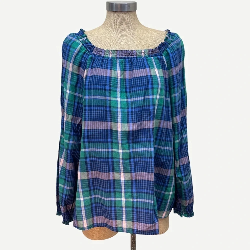 5/$20 OLD NAVY plaid off shoulder peasant top XL